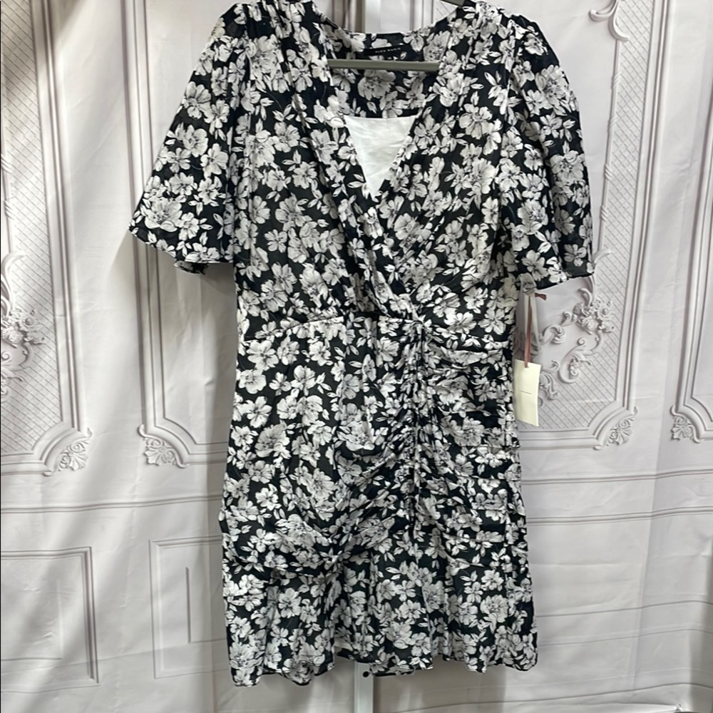 Alex Marie Black and White Midi Wrap Ruched Sundress Size 14